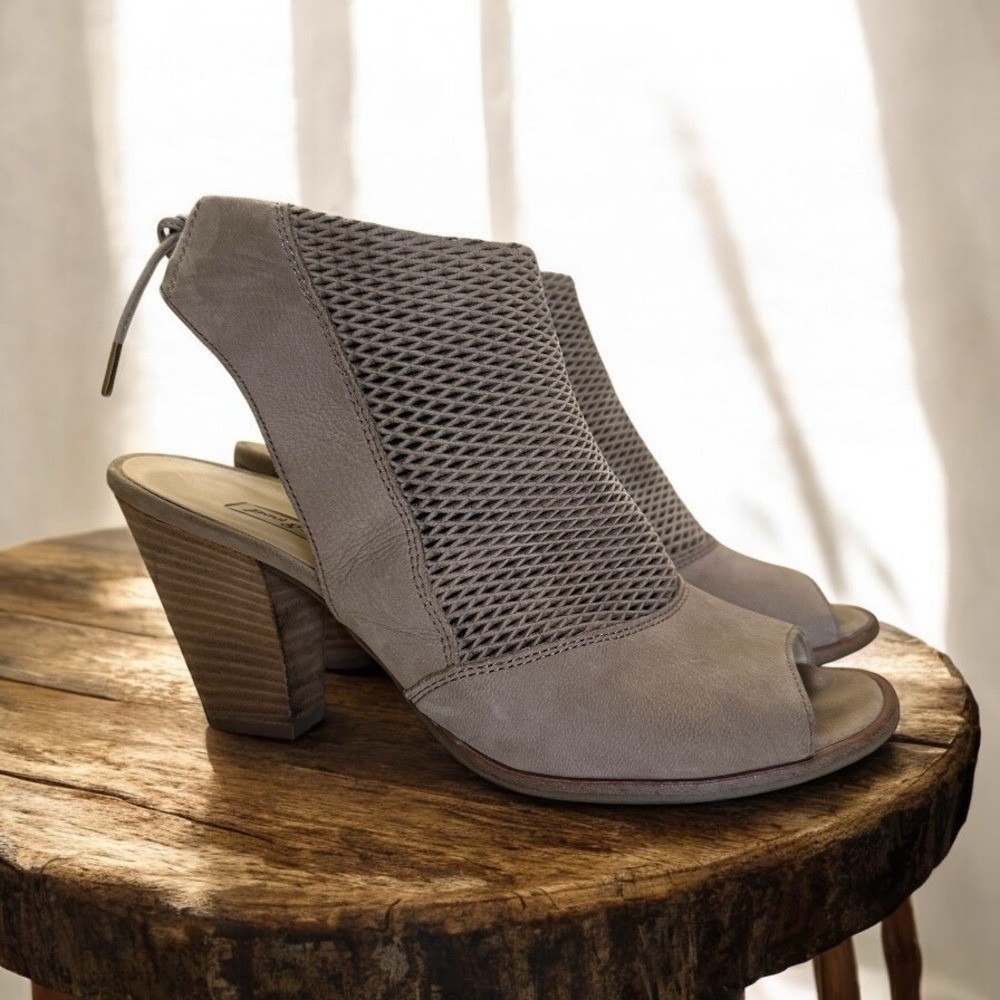 Paul Green‎ Peep Toe Booties Taupe 5.5 Women Perforated Leather Block Heel